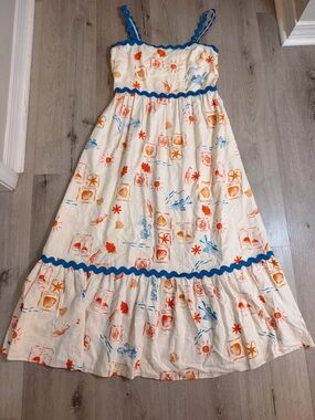 CeCe "Aperol Spritz" Ric-Rac Tiered Linen Maxi Dress - Size L Nordstroms